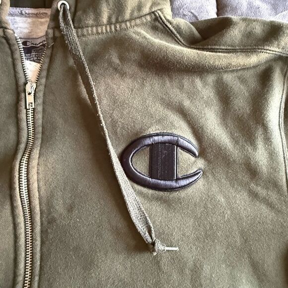 Champion Dark Green Hoodie Y2K Size Large Premium - Picture 3 of 7